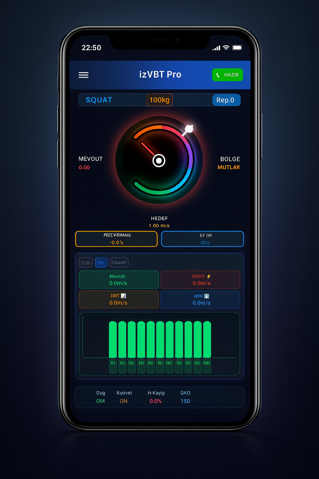 izVBT Pro SQUAT Test Ekranı