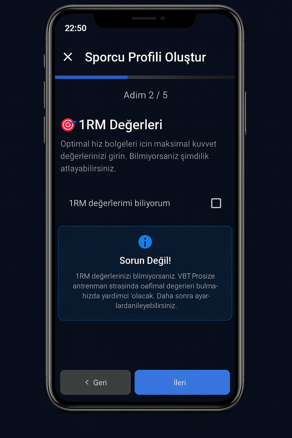 1RM Değerleri ve Profil Oluşturma